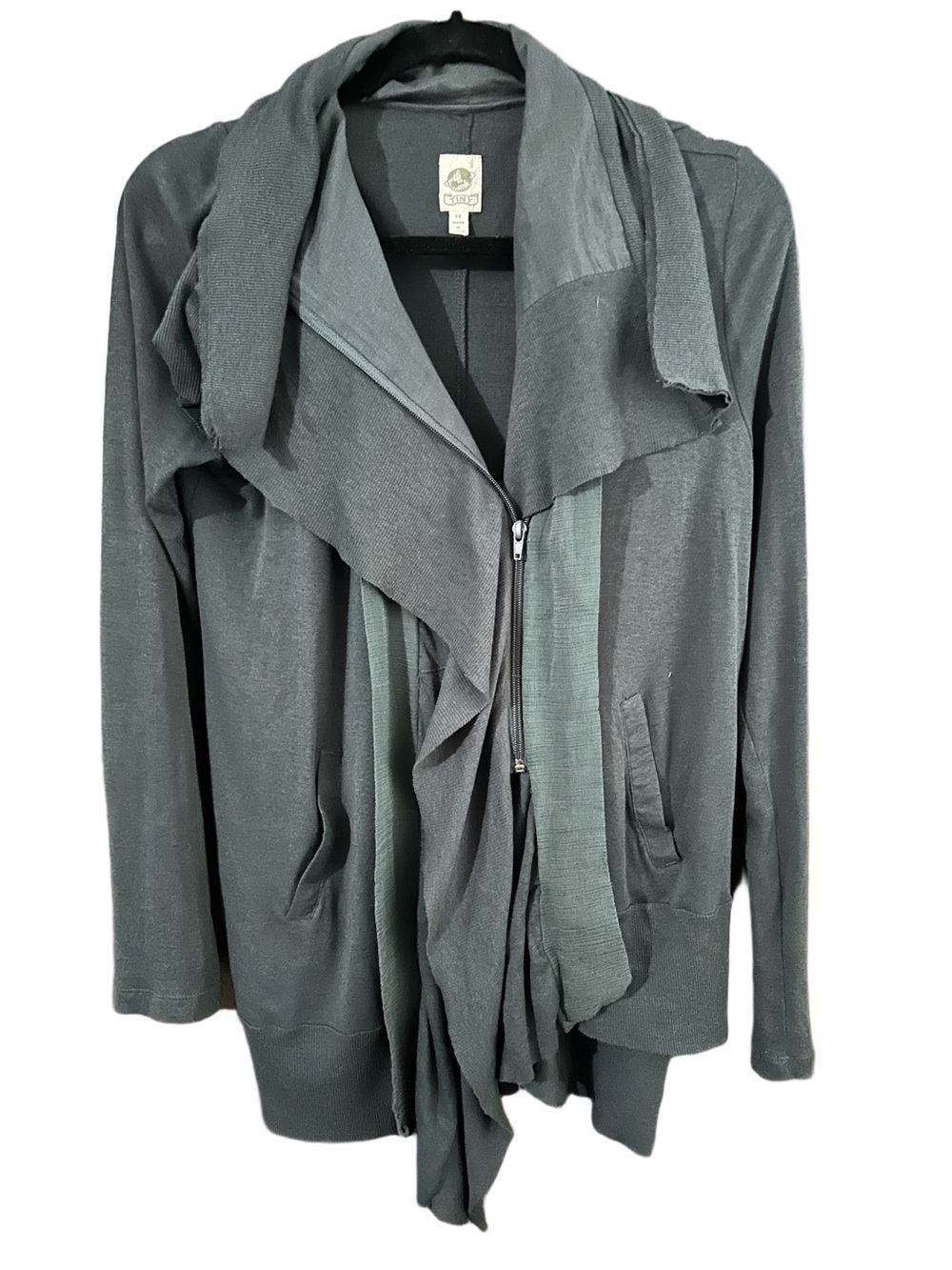 Anthropologie Tiny Zip Front Asymmetrical Knit Sweater Jacket Teal Blue Size XS